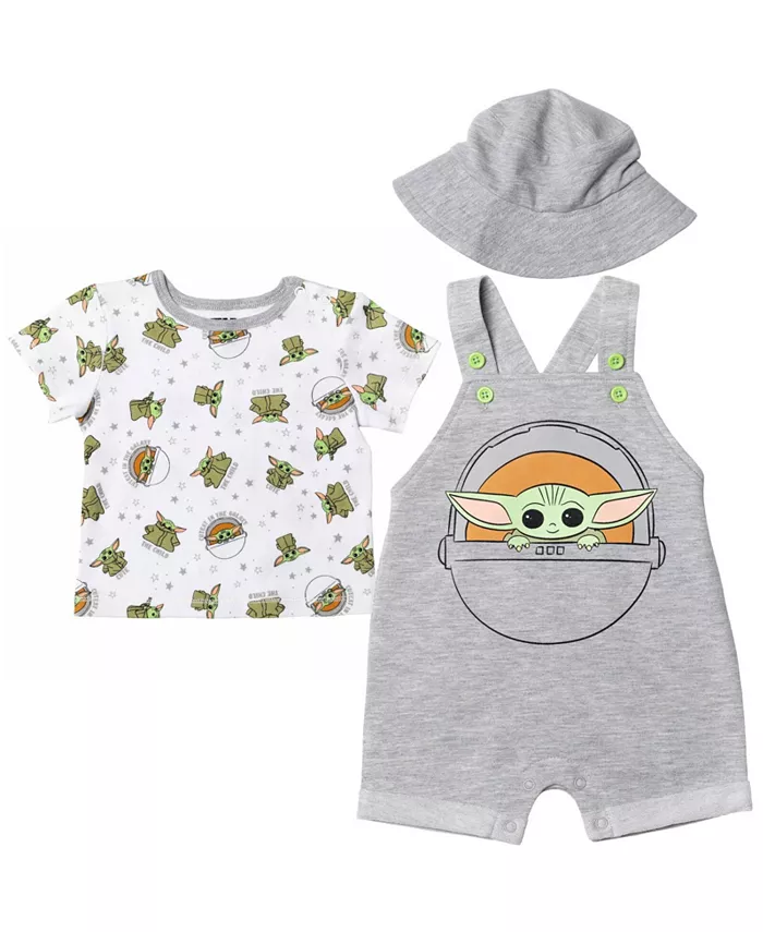 

Комплект одежды для мальчиков Baby Boys из 3 предметов: комбинезон Yoda Short Overalls, футболка French Terry T-Shirt и солнцезащитная шляпа-ведро Bucket Sun Hat The Mandalorian, серый