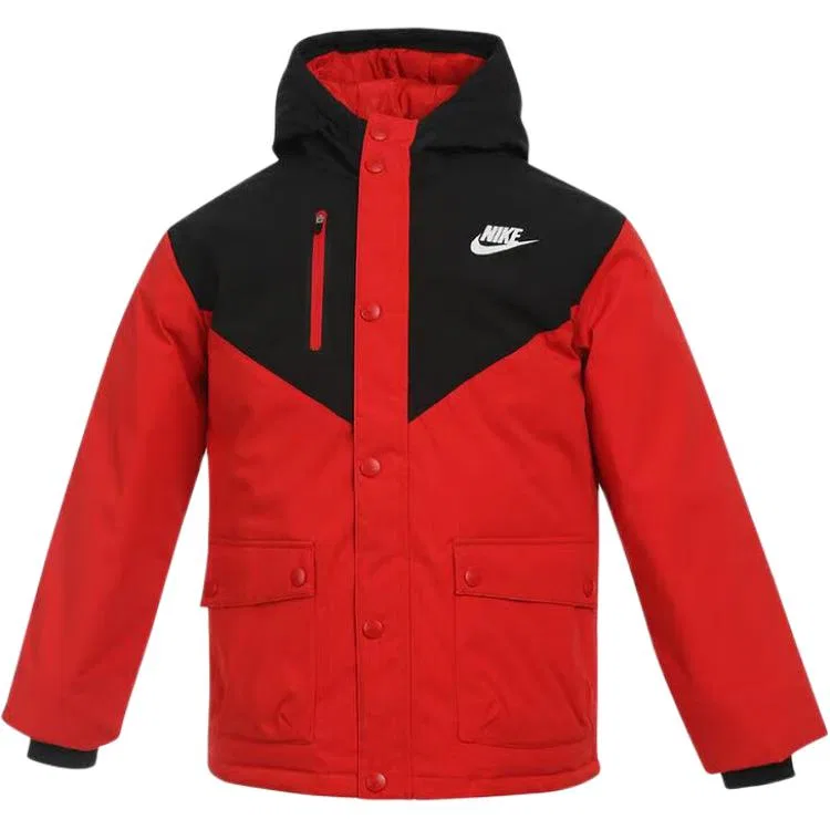 Детская пуховая куртка с капюшоном несъемный умеренный капюшон Nike, Red/Black