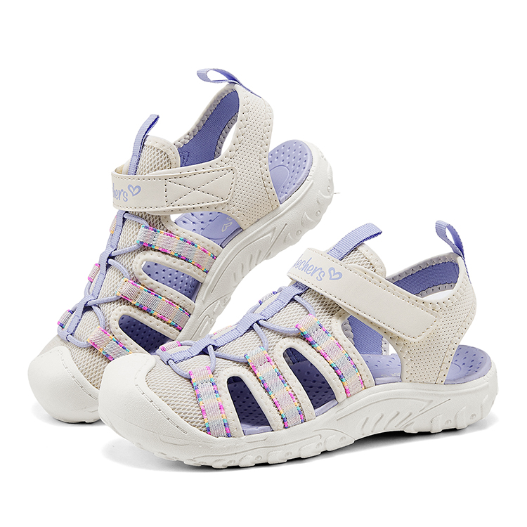 Детские сандалии с нескользящей подошвой и износостойким верхом Skechers Kids, бежевый/фиолетовый — фото 3