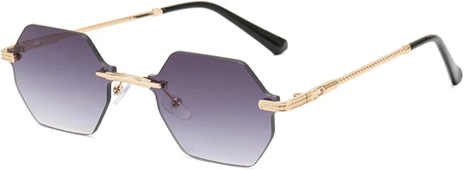 

Винтажные безободковые металлические солнцезащитные очки для женщин и мужчин, роскошные панк-очки в стиле хип-хоп, очки с защитой от УФ-излучения UV400 TKKTLLT, Gold-gray