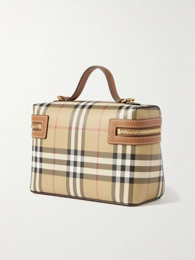 Косметичка-кейс в клетку с кожаной отделкой BURBERRY, коричневый — фото 3