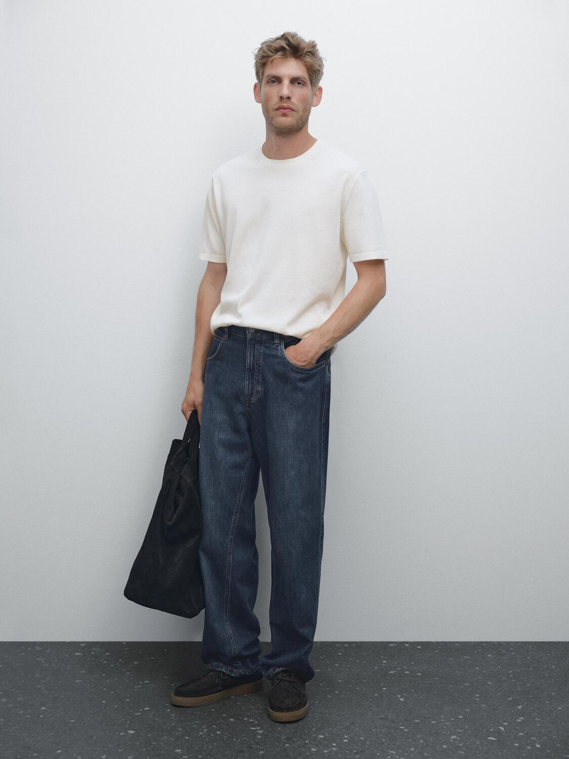 

Футболка из 100% хлопкового трикотажа Massimo Dutti, кремовый