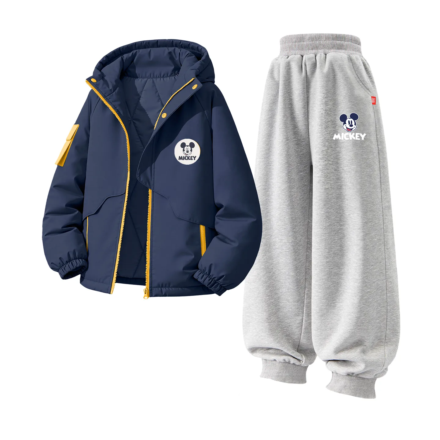Детская повседневная худи с капюшоном Disney, [Thickened and Fleece-Lined]Dichi Crew Neck Hook-and-Loop K Navy Blue+DiB Trendy Mickey K Gray