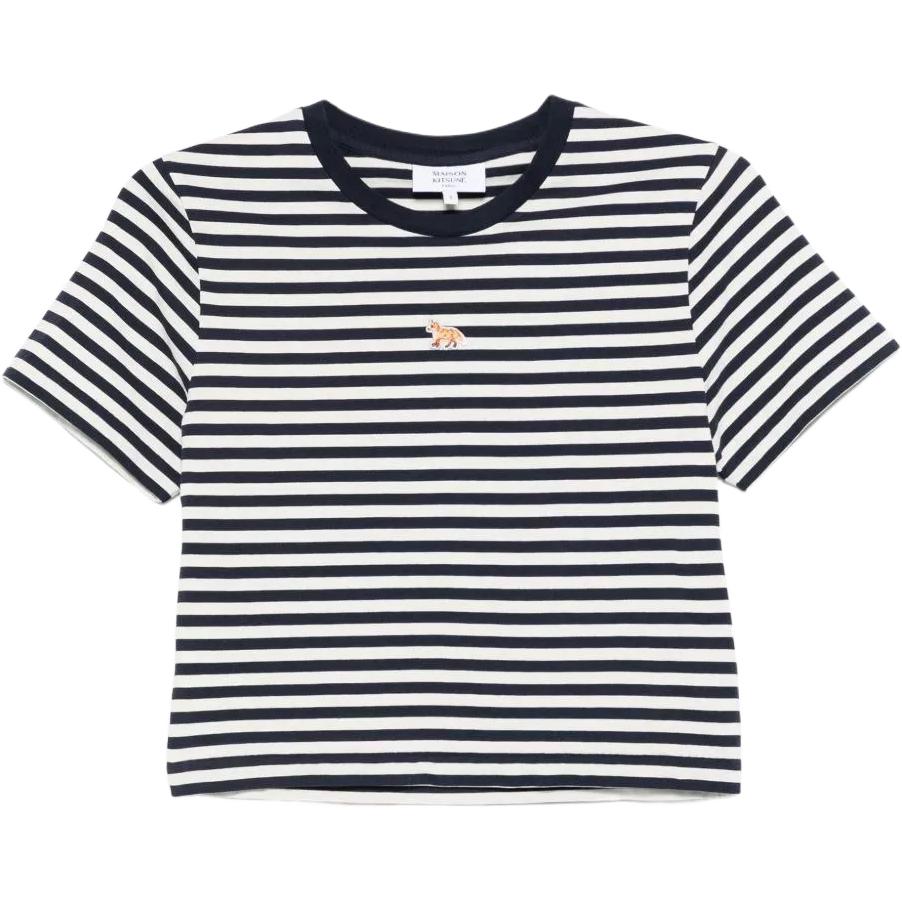 

Укороченный топ в полоску с вышивкой в виде лисички Maison Kitsune, темный marine синий