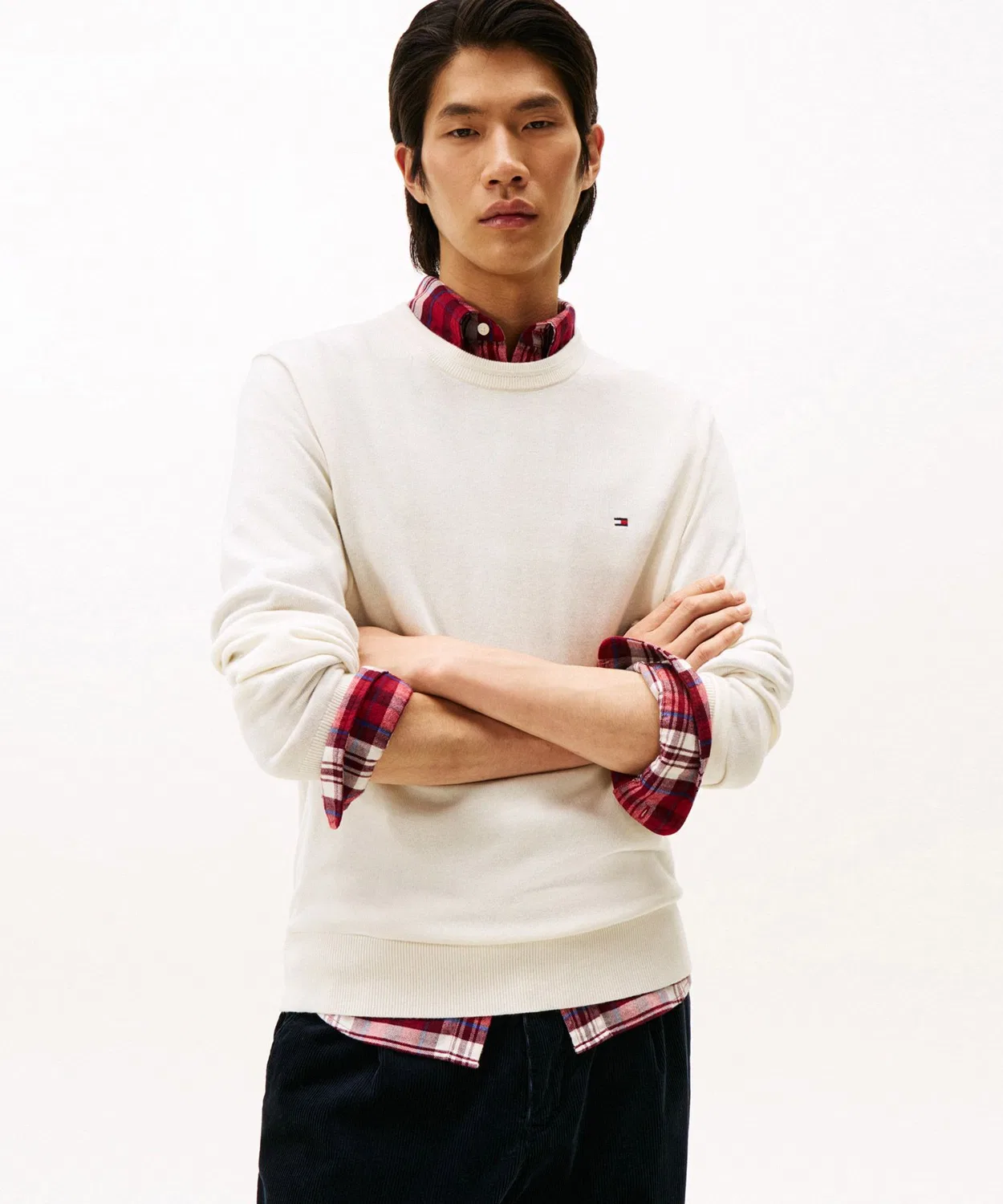 Свитер Tommy Hilfiger из хлопка, шелка и кашемира, круглый вырез, белый