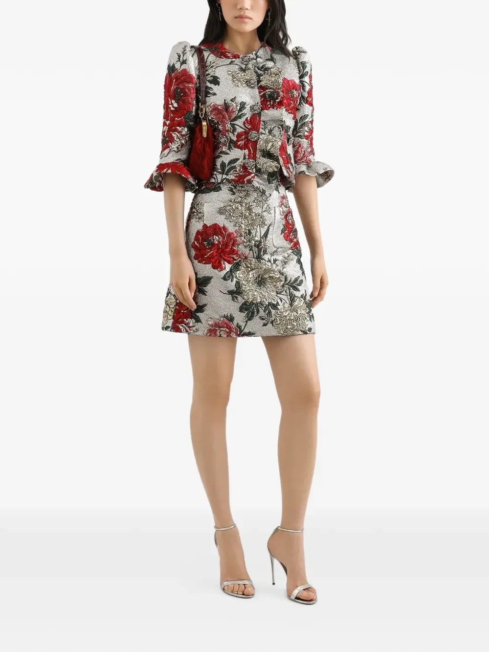 Мини-юбка с цветочной вышивкой DOLCE & GABBANA, серебряный — фото 2