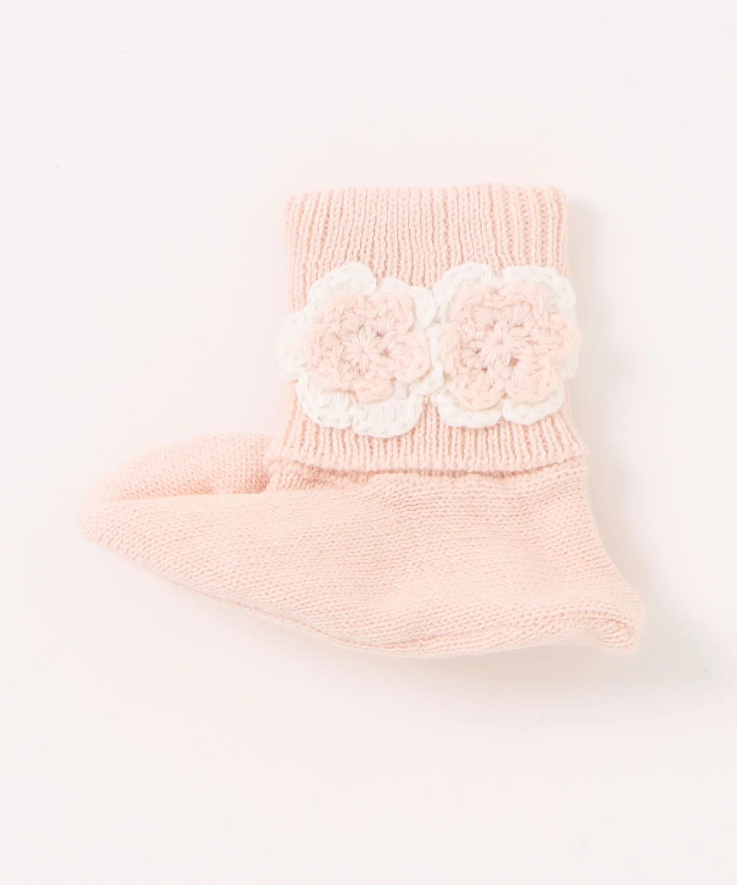 Детские вязаные ботиночки с цветочным узором KP Amihana 9-11 baby pink