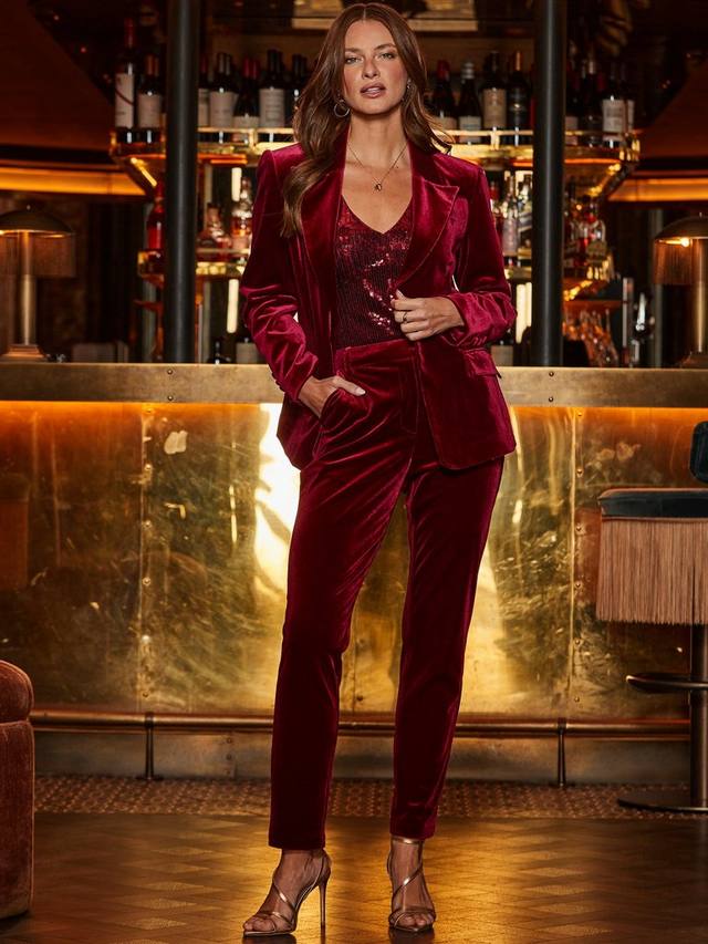 

Однобортный бархатный блейзер Sosandar, Ruby Red