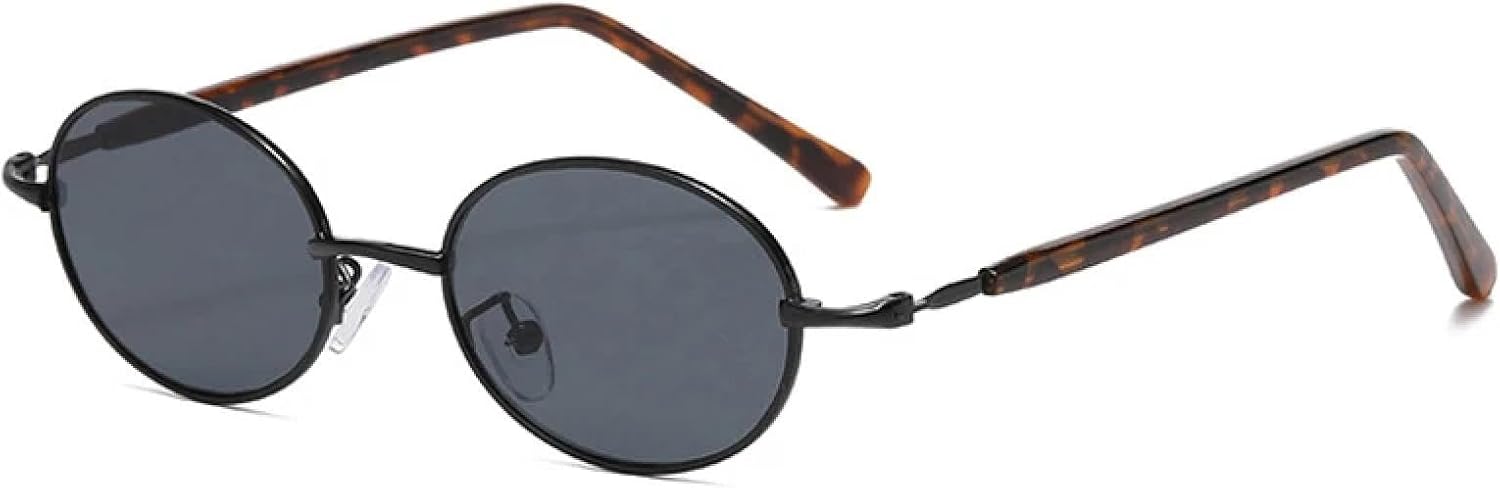 

Модные металлические овальные солнцезащитные очки для женщин в стиле ретро-панк для мужчин, трендовые очки с прозрачными линзами и защитой от УФ-излучения UV400 HHZZYVY, Black Leopard Gray