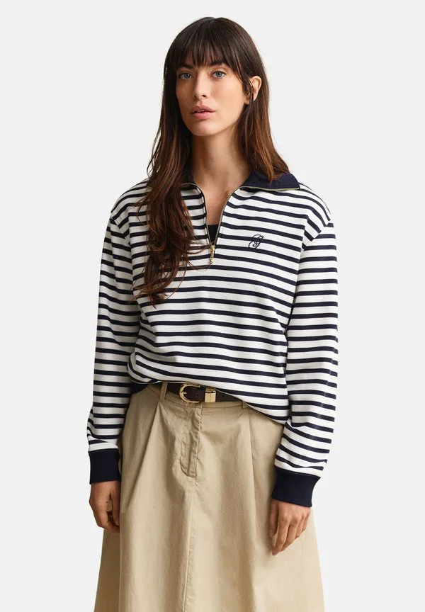 

Полосатая толстовка с застежкой-молнией до середины груди Gant, Evening Blue, Синий, Полосатая толстовка с застежкой-молнией до середины груди Gant, Evening Blue