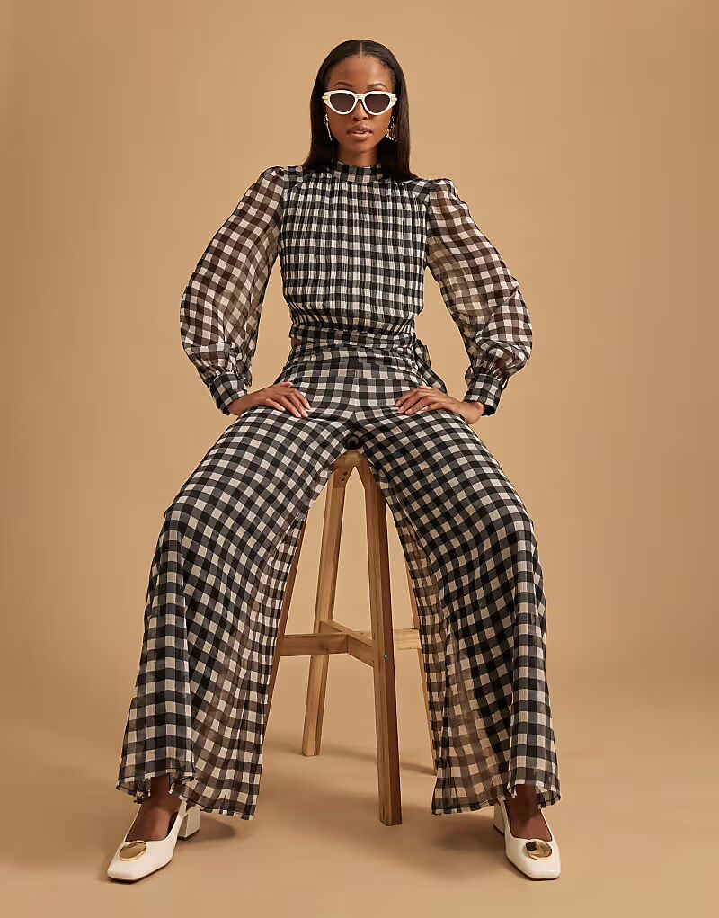 

Широкие брюки River Island Gingham черного цвета