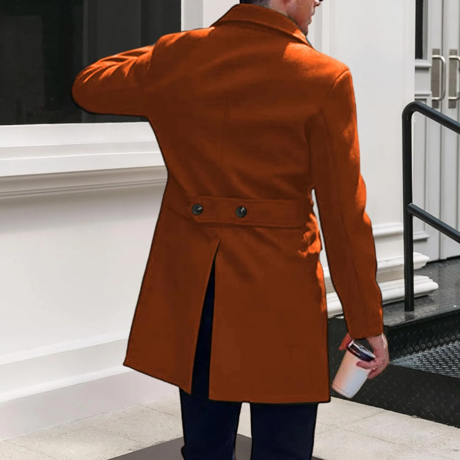 Тренч для мужчин Single Breasted, зимнее пальто pea coat с лацканом notch lapel Generic, коричневый — фото 4