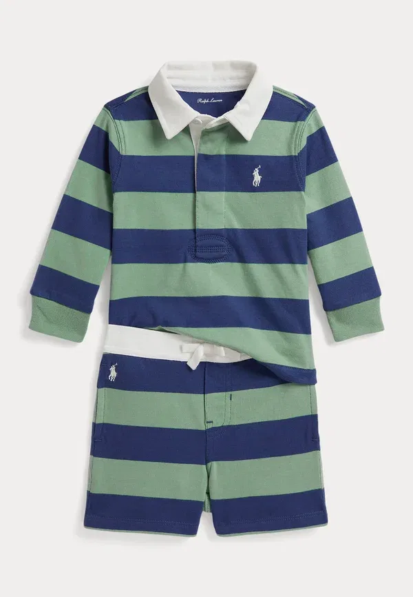 Комплект из полосатой рубашки-регби и шорт, Polo Ralph Lauren, выцветшая мята/старый королевский синий