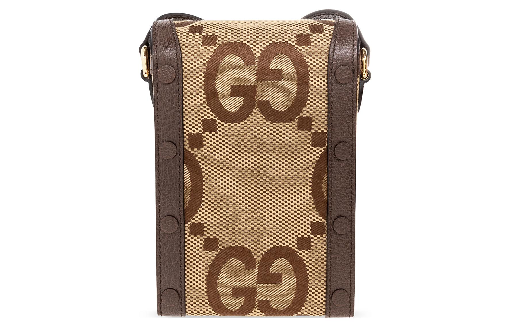 Мини-сумка GUCCI из джутового холста с кожаной лямкой через плечо — фото 3