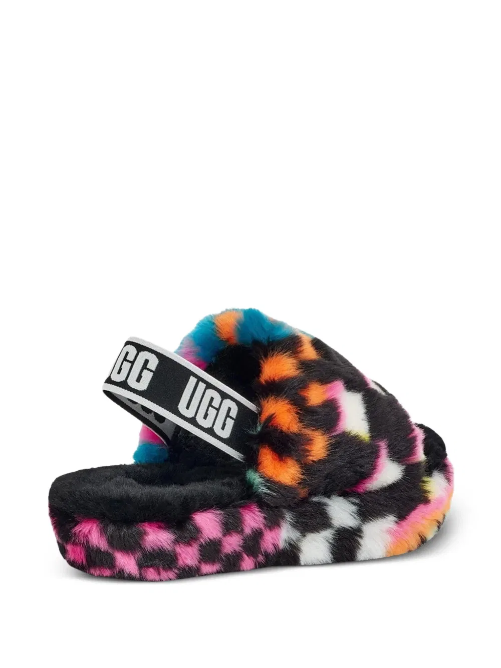Пушистые клетчатые сандалии Ugg Kids, черный — фото 2