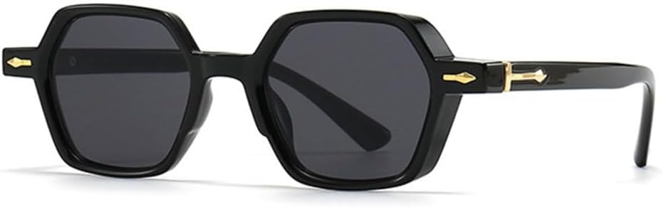 

LVTFCO Популярные модные солнцезащитные очки в форме маленького многоугольника для женщин, градиентные, с защитой от УФ-излучения UV400, для мужчин, с декоративными заклепками, Black Gray