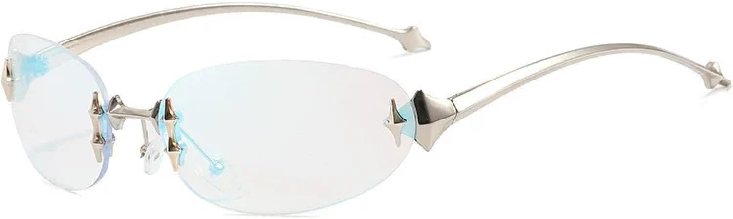 

Роскошные овальные солнцезащитные очки для активного отдыха для мужчин и женщин, модные безободковые винтажные очки с защитой от УФ-излучения UV400, для вождения, путешествий и вечеринок TKKTLLT, Silver Blue