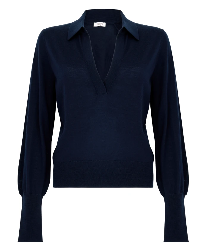 

Синий свитер из мериносовой шерсти с V-образным вырезом Kangra, синий