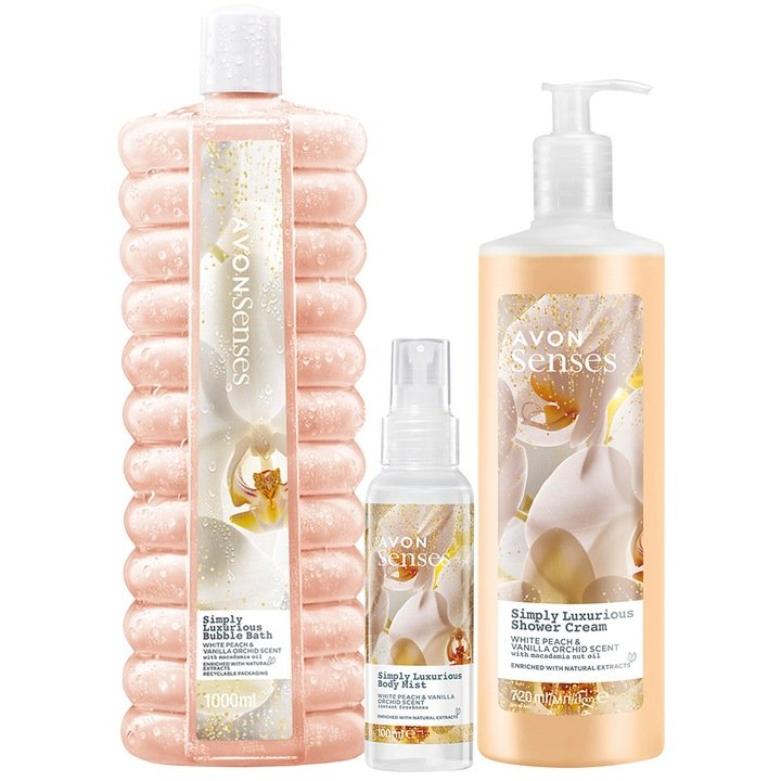 

Avon Senses, Simply Luxurious, Набор косметики по уходу, гель для душа, 720 мл, жидкость для ванны, 1000 мл + спрей для тела, 100 мл