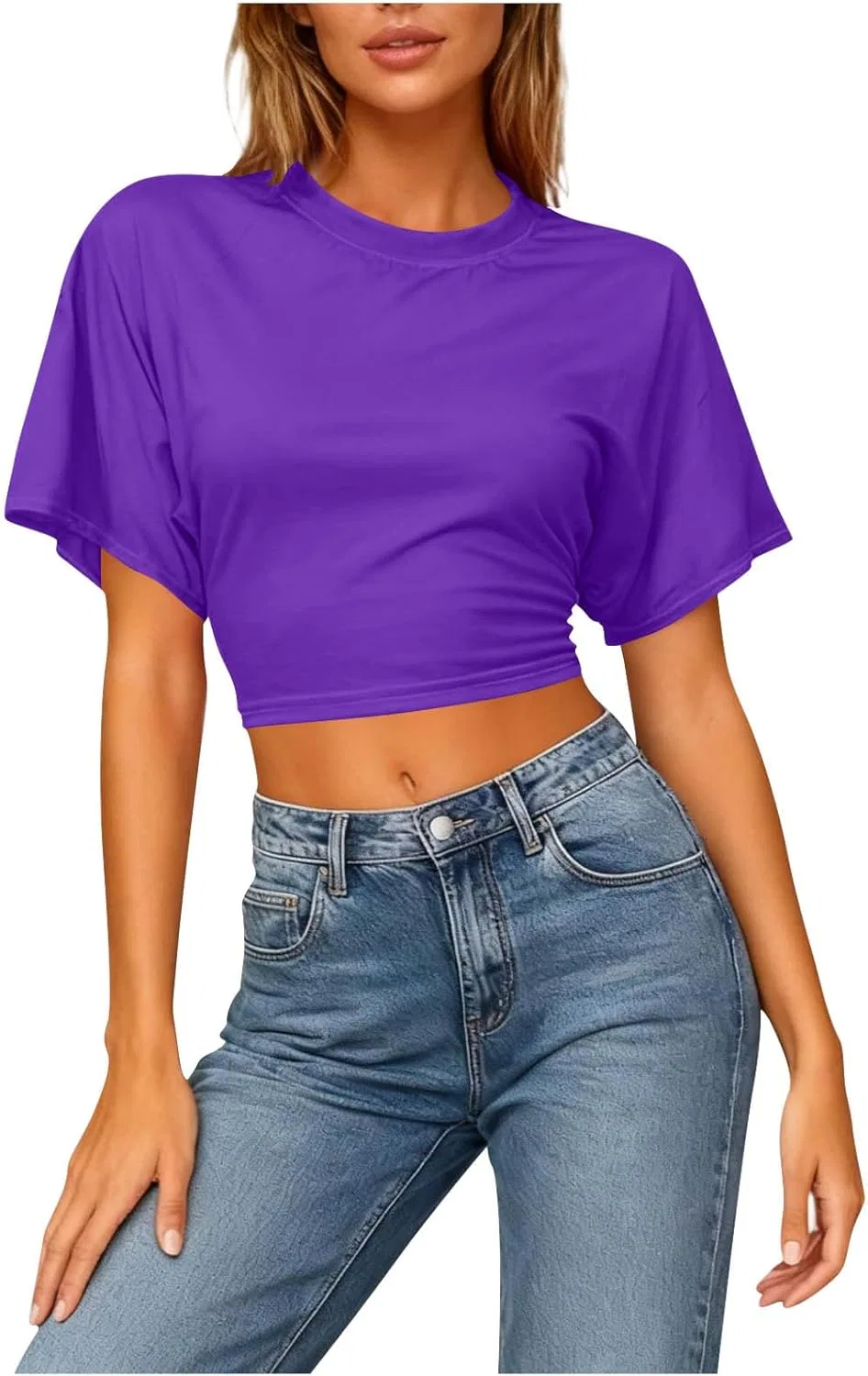 Футболка женская с коротким рукавом, свободная, хлопковая, A01_purple