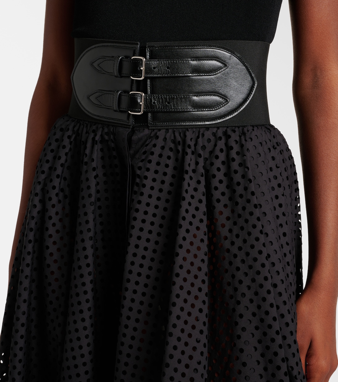 Юбка миди из смесовой хлопковой ткани Alaïa, Noir Alaia — фото 4