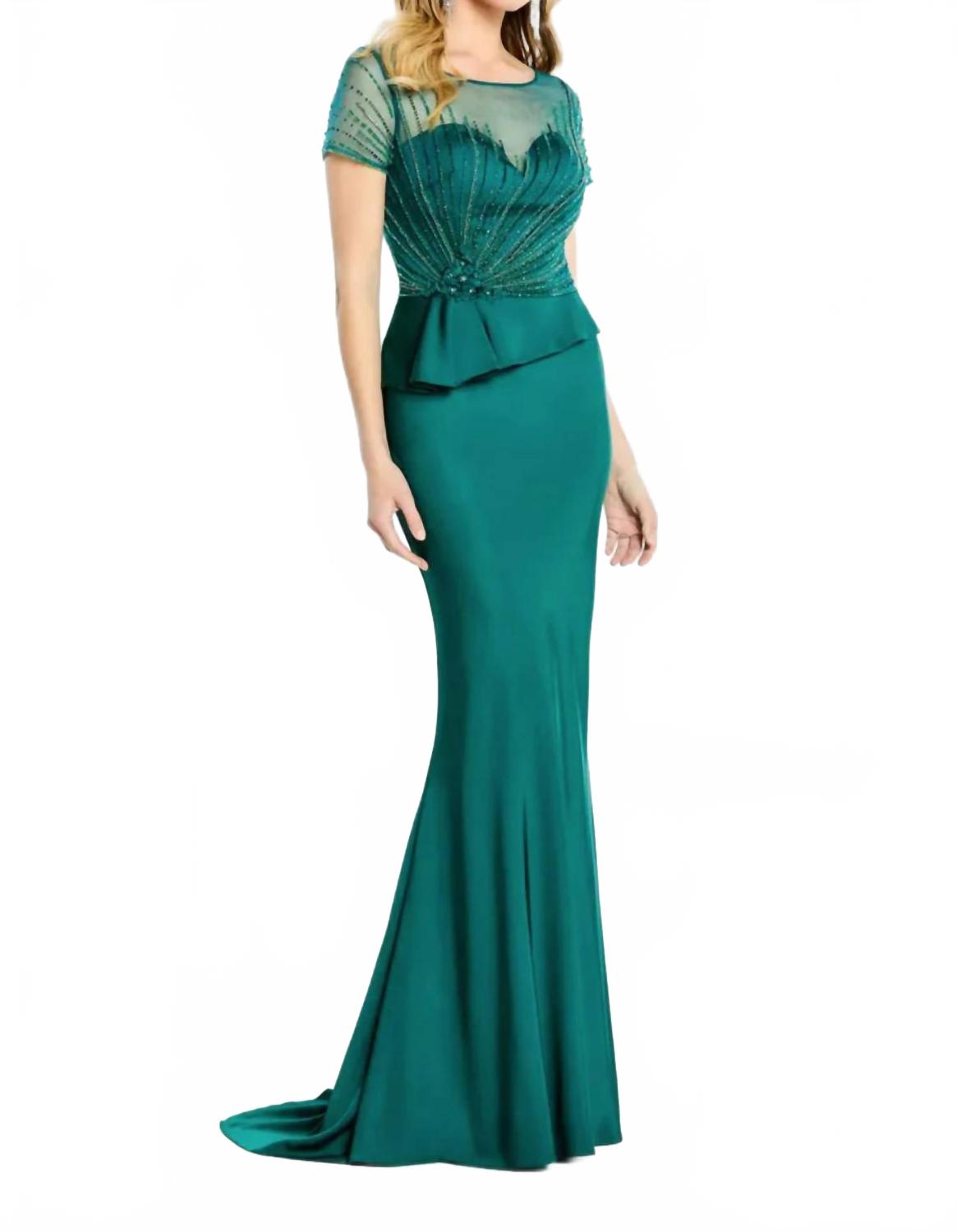 

Платье с иллюзорным вырезом и короткими рукавами в изумрудном цвете Montage by Mon Cheri, изумрудный