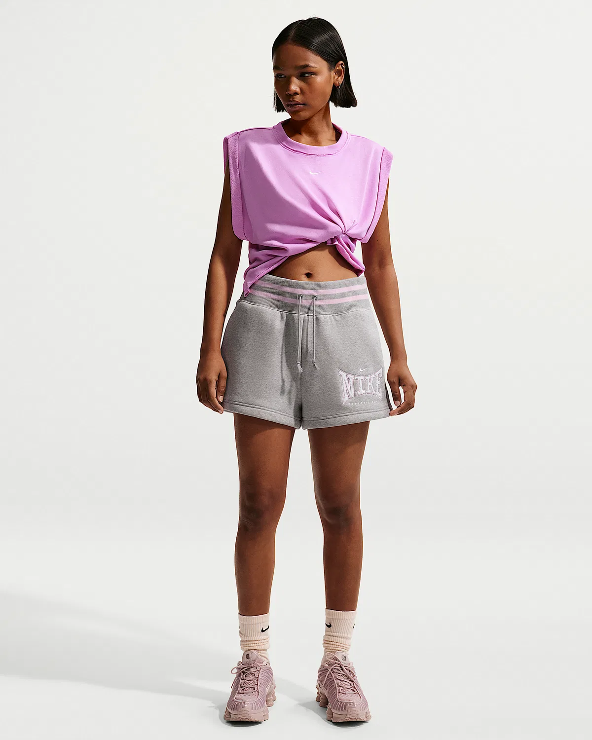 Женская свободная майка Nike Sportswear Chill Terry, Light Magenta/Sail — фото 4