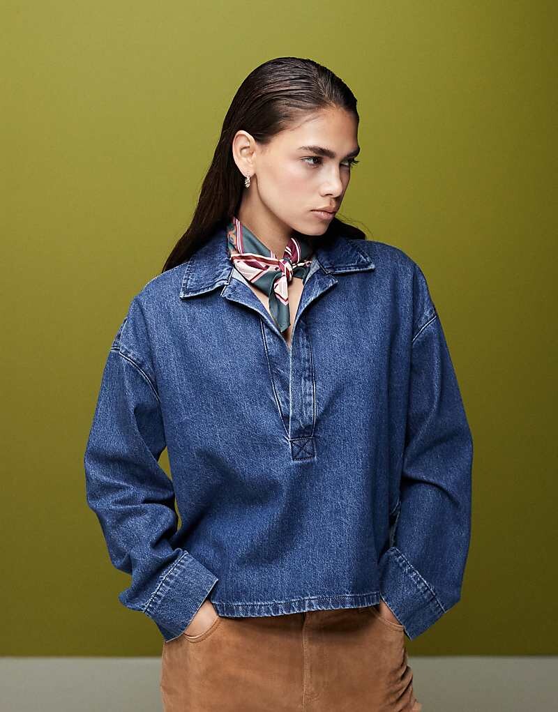 

ASOS DESIGN - Синий джинсовый топ в стиле регби