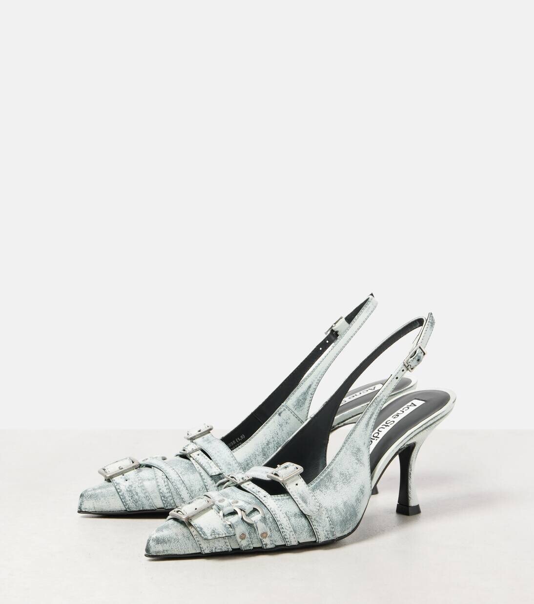 Кожаные туфли-лодочки с открытой пяткой Acne Studios, цвет white/black — фото 4