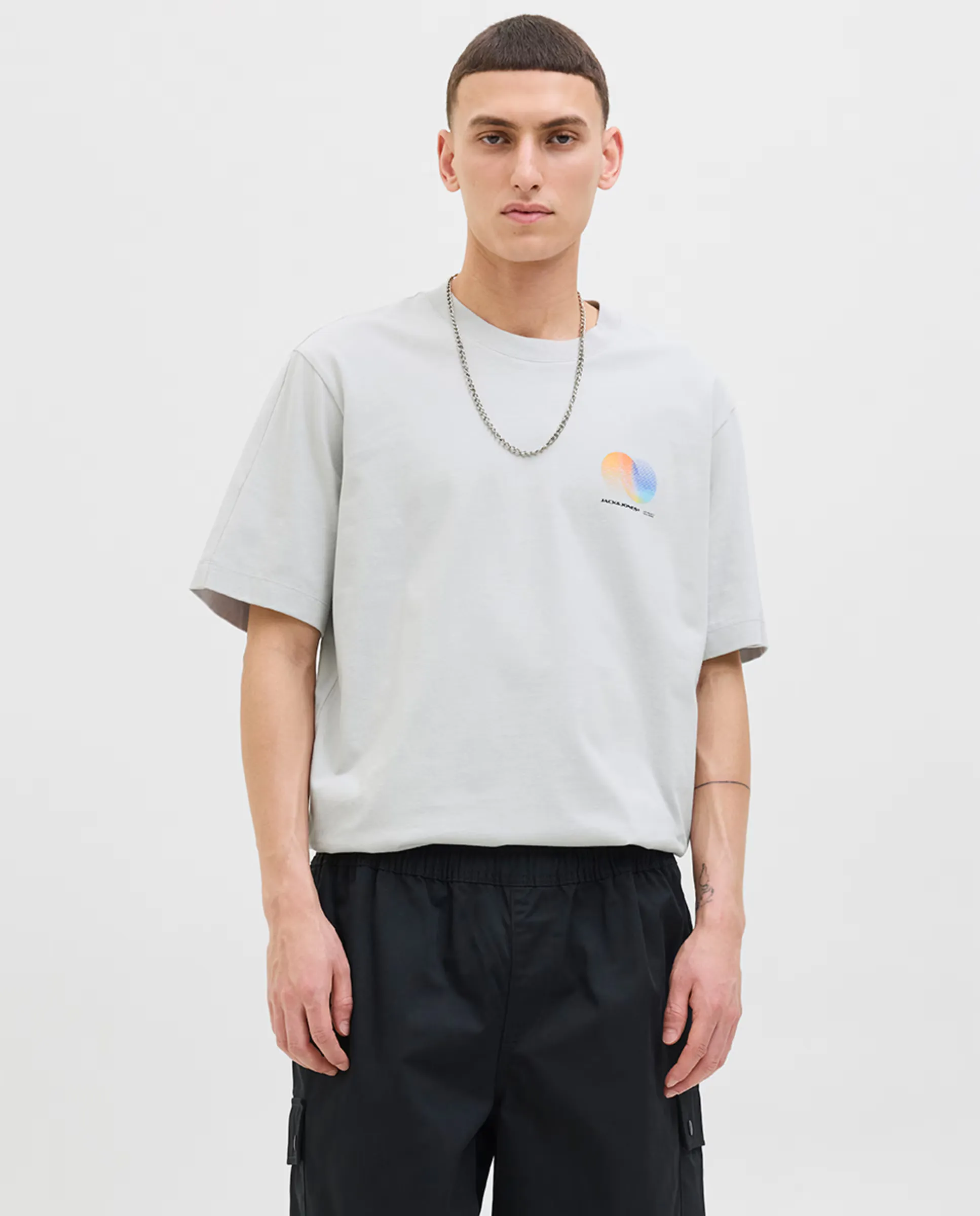 

Мужская футболка с коротким рукавом и боковым принтом Jack & Jones, светло-серый