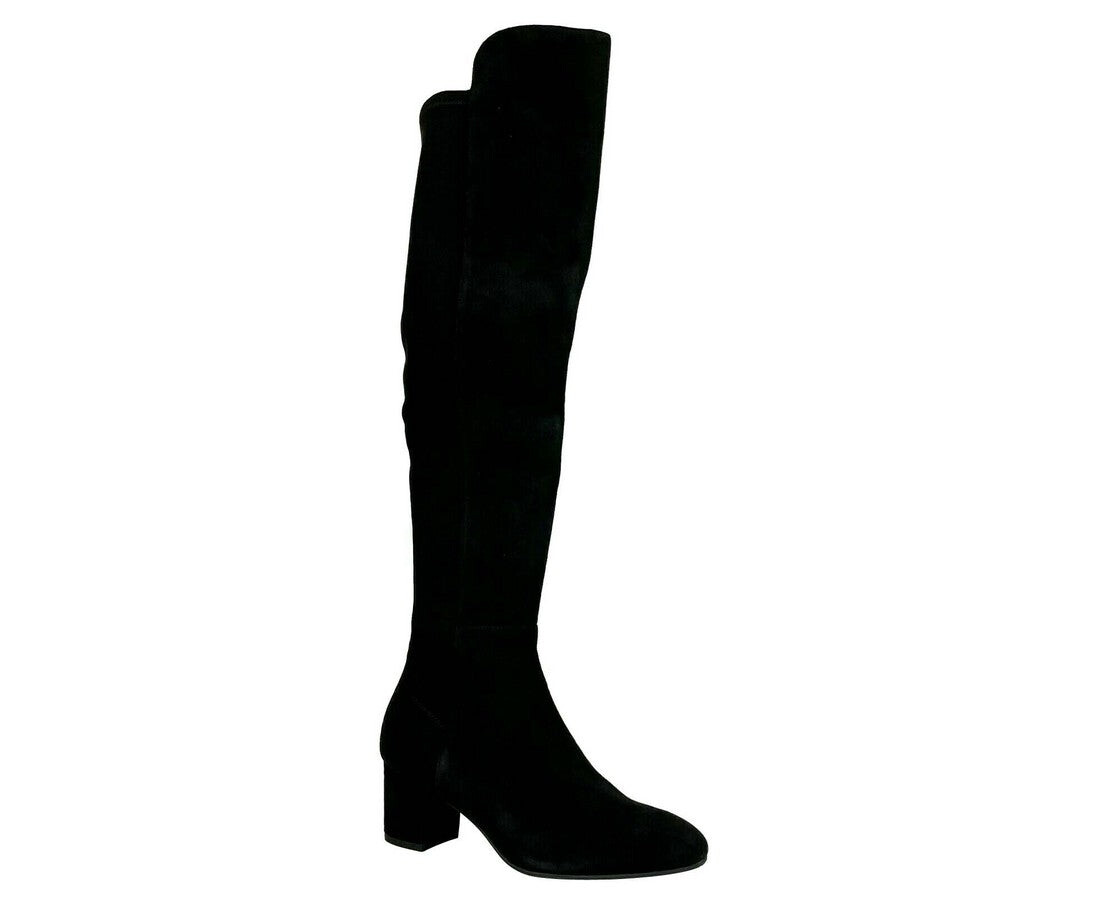 Женские замшевые сапоги до колена Stuart Weitzman на эластичном каблуке сзади, черный — фото 3