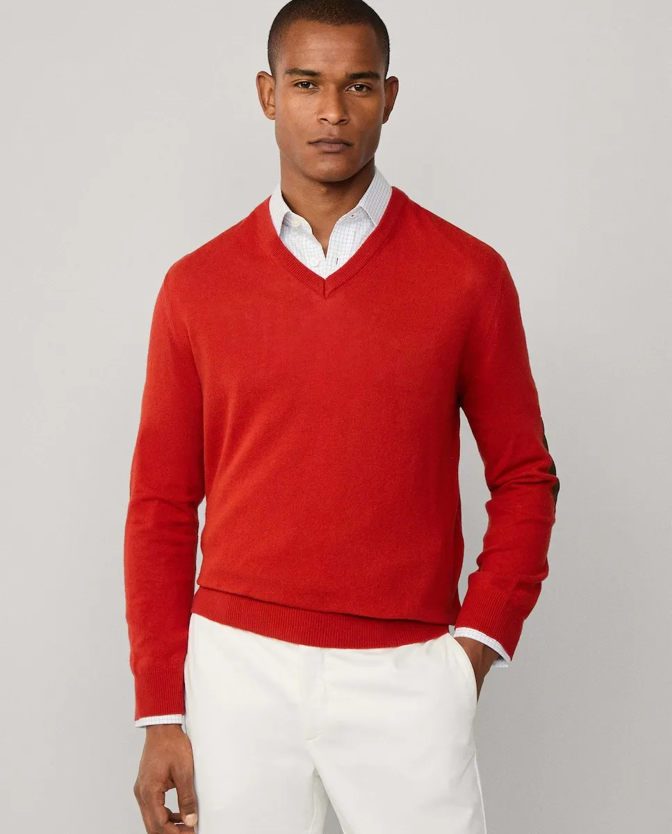 

Джемпер из смеси мериносовой шерсти с V-образным вырезом Hackett, оранжевый