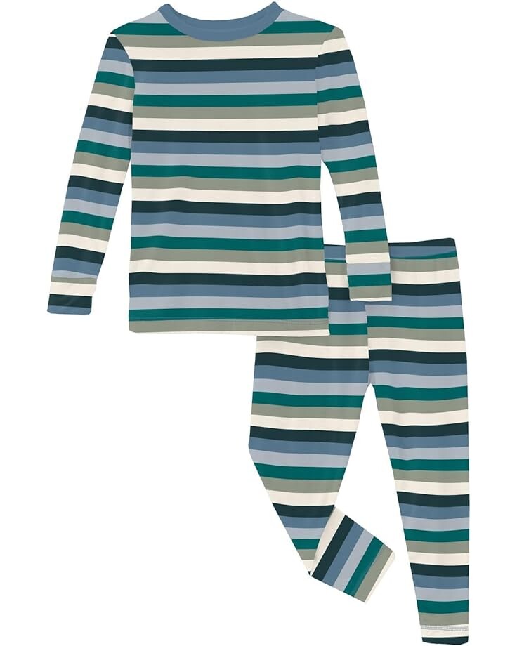 

Пижамный комплект Kickee Pants Long Sleeve Pajama Set, цвет Snowy Stripe