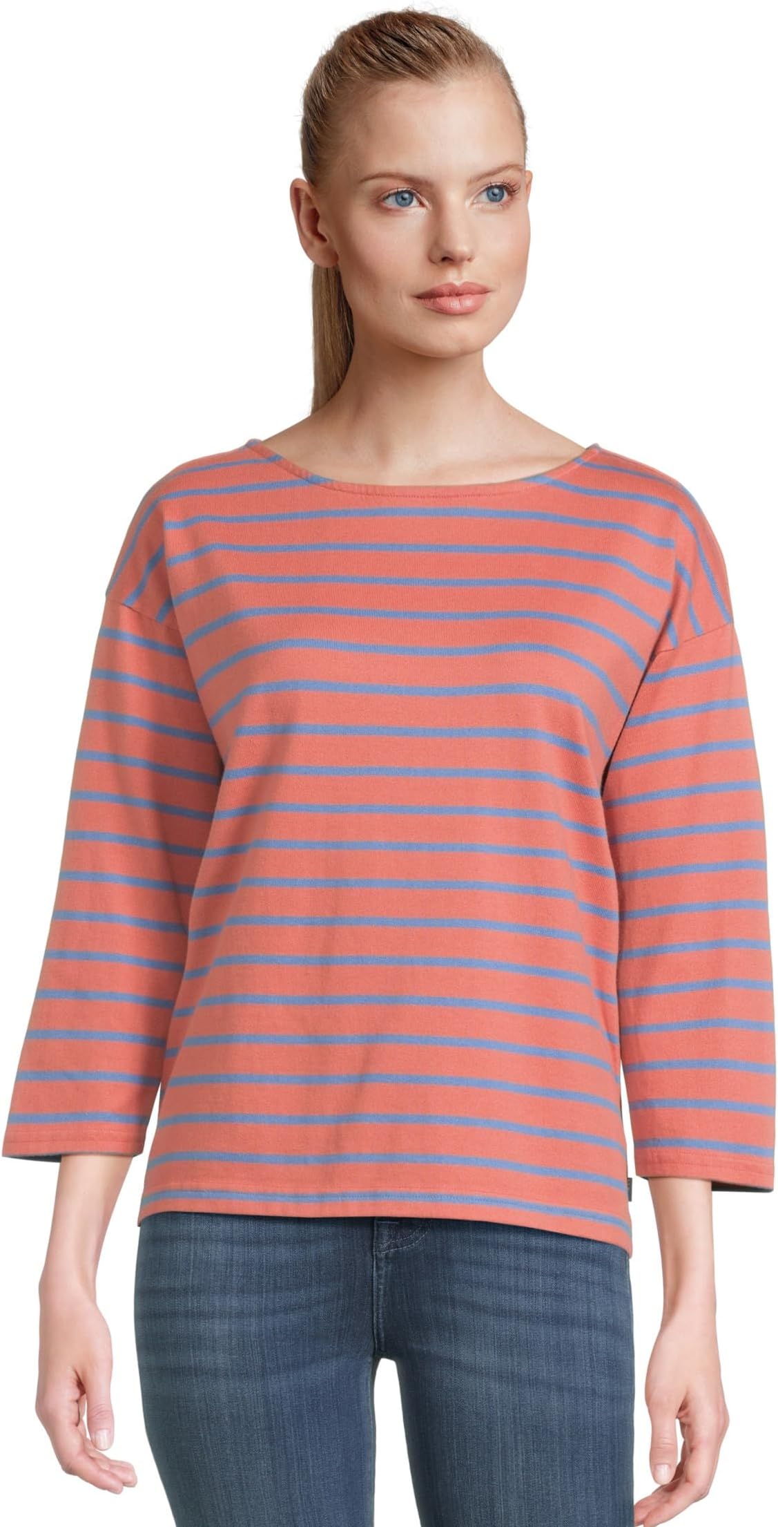 

Женская кофта Heritage Mariner с вырезом-лодочкой и рукавами 3/4 в полоску L.L.Bean, Mineral Red/Flag Blue