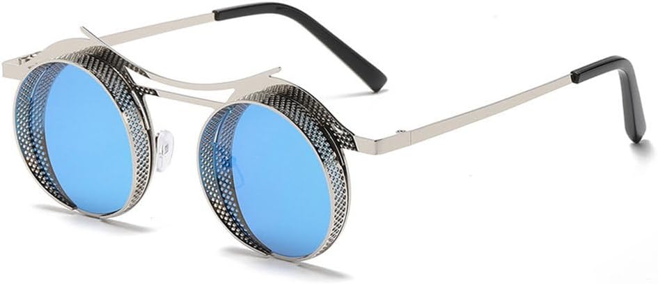 

Круглые солнцезащитные очки в стиле стимпанк для женщин и мужчин, с металлической сеткой, с индивидуальным дизайном, женские очки-маска с защитой от УФ-излучения UV400 TKKTLLT, C5silver-blue