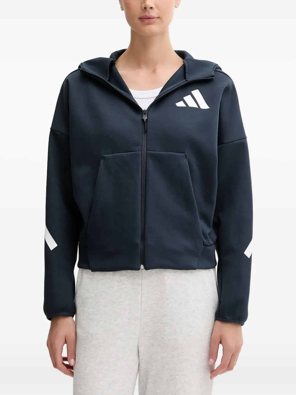 

Худи на молнии с логотипом adidas, синий