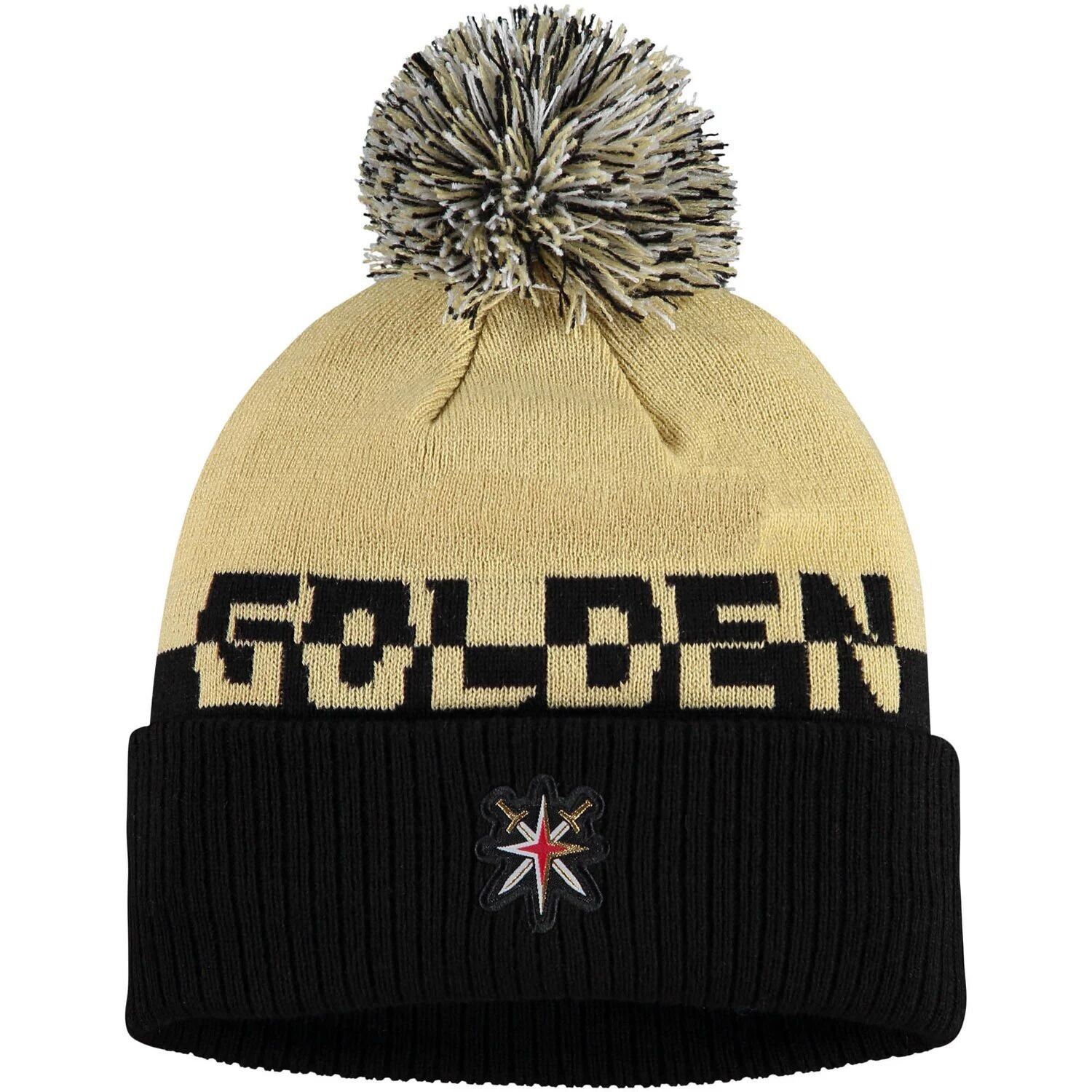 

Мужская вязаная шапка adidas Gold/Black Vegas Golden Knights COLD.RDY с манжетами и помпоном