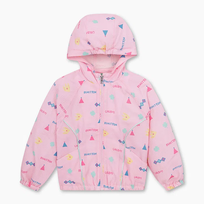 Детская ветровка Benetton Kids с мульти-узором, розовая