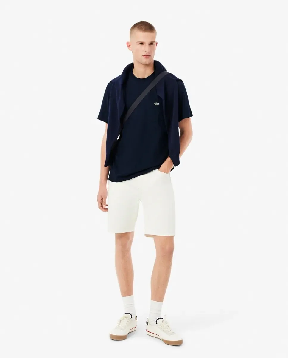 Мужская хлопковая футболка с коротким рукавом и карманом на груди Lacoste, темно-синий — фото 4