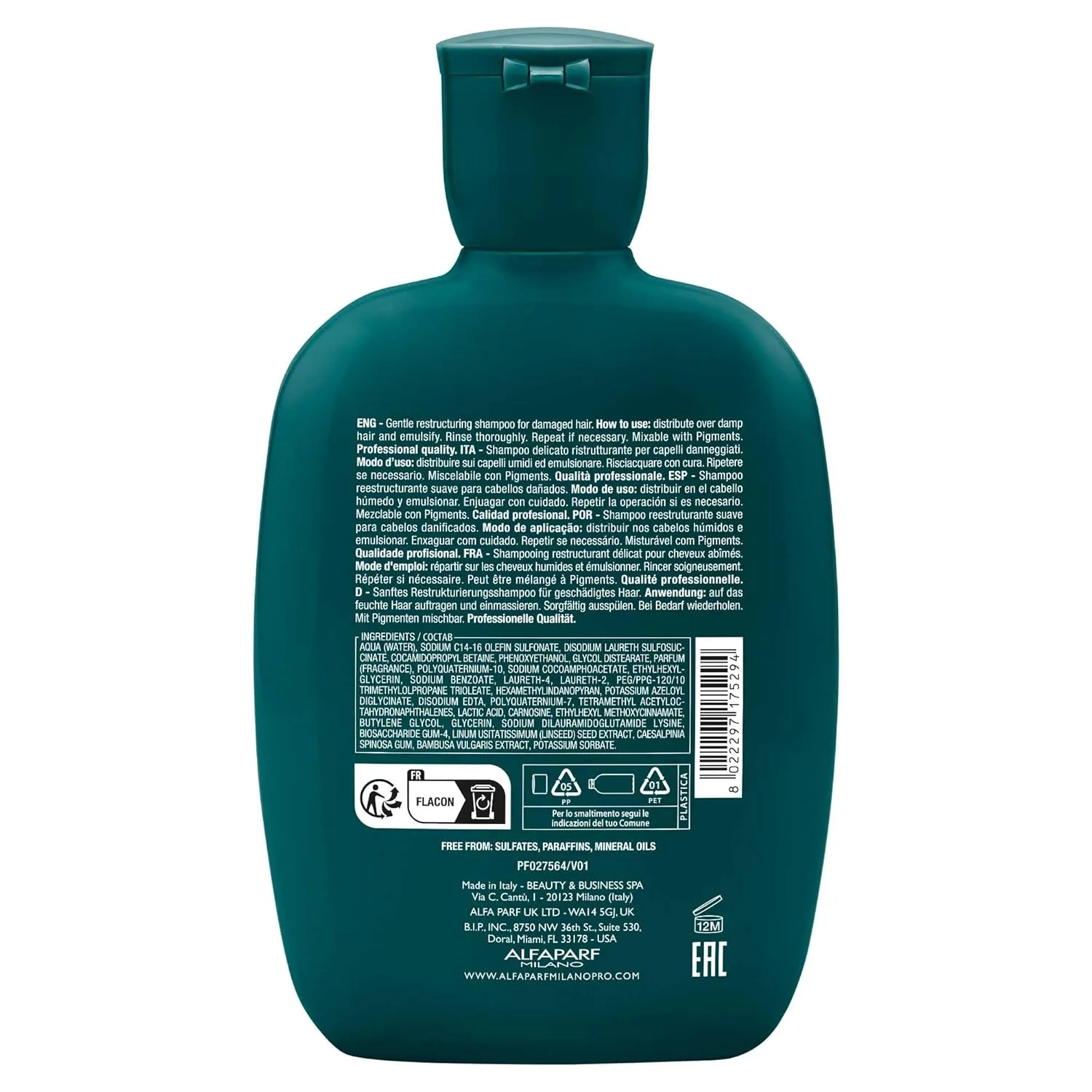 ALFAPARF MILANO Semi di Lino Reconstruction Bond Repair Shampoo - восстанавливающий шампунь для окрашенных, осветленных или поврежденных волос, без сульфатов, защищает цвет, восстанавливает структуру и эластичность 250 мл (.) — фото 2