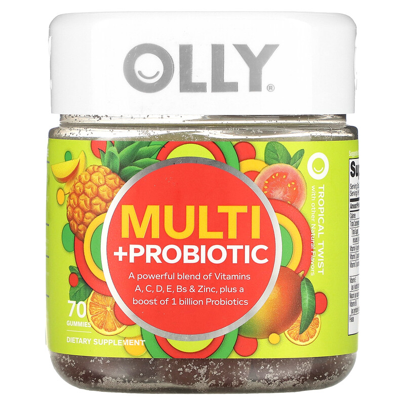 

OLLY, Мультивитамины и пробиотики, Tropical Twist, 70 жевательных таблеток