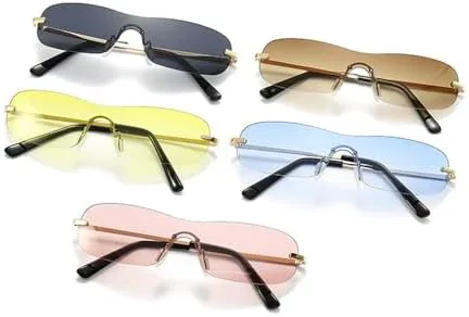 

2027 Женские цельные солнцезащитные очки без оправы с металлическим градиентом, панк-стиль, мужские очки для вождения, защита от УФ-излучения UV400 MTZJH, 4