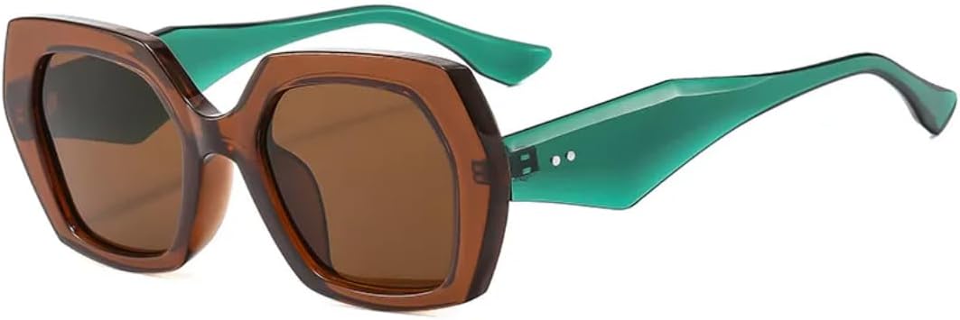 

Винтажные солнцезащитные очки Polygon Square для женщин, модные шестиугольные очки с прозрачными линзами Ocean, защита от УФ-излучения UV400 для мужчин, с заклепками UATXTAU, Tea Green