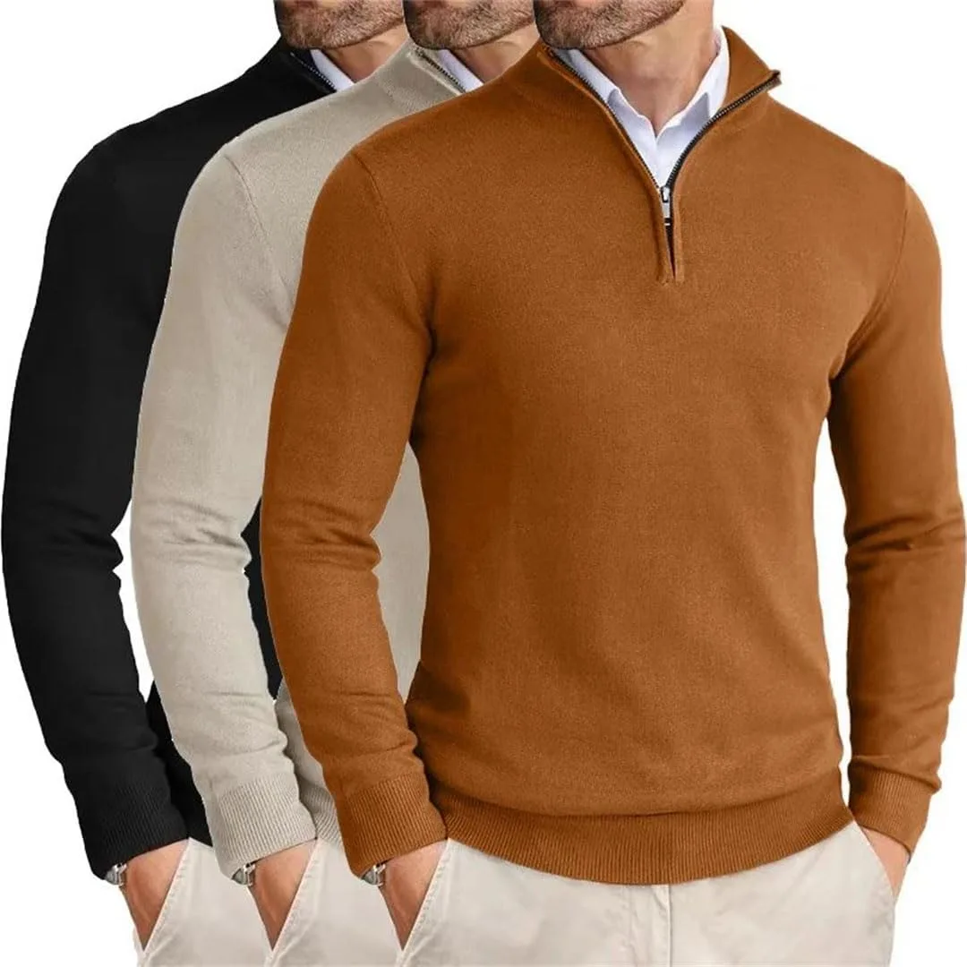 Мужской свитер Slim Fit с воротником-стойкой и молнией на четверть — фото 2