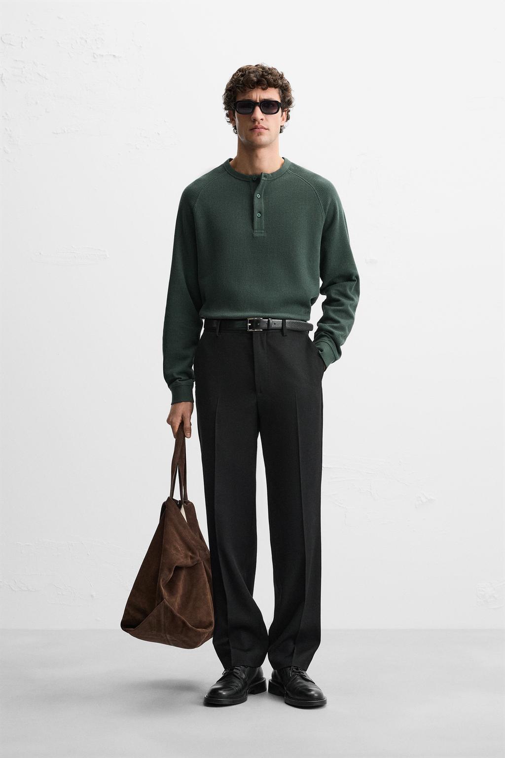 

Футболка с застегнутым воротом ZARA, цвет Dark green