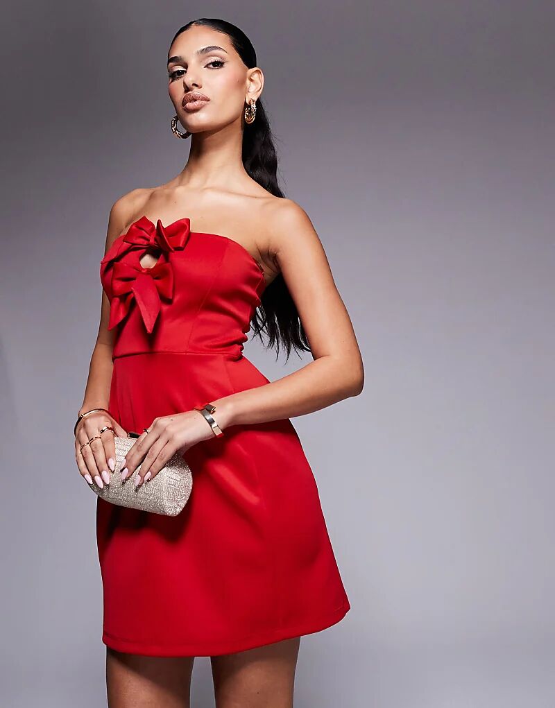 

Мини-платье-бандо с бантом красного цвета New Look