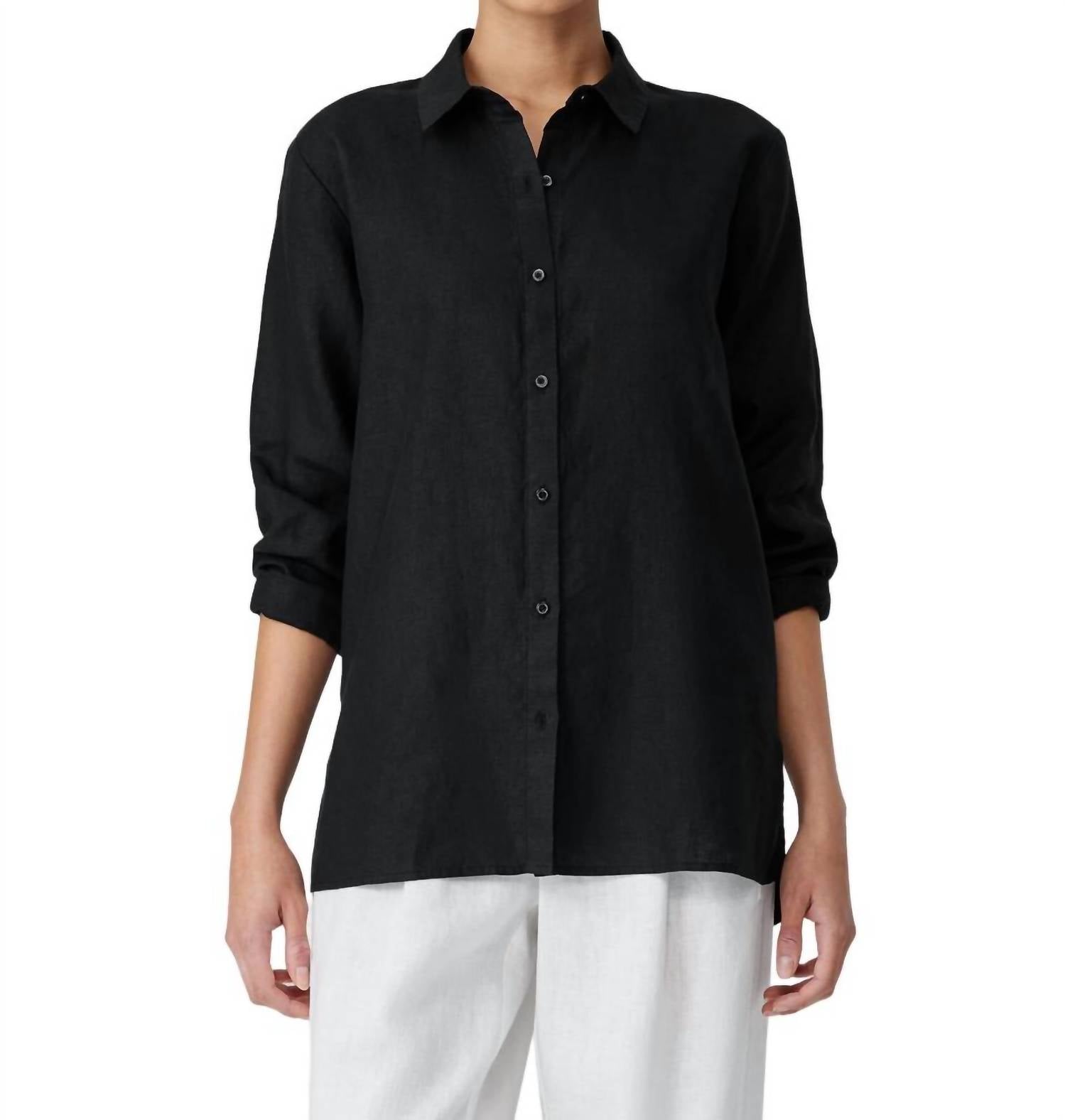 

Классический воротник, легкая рубашка, топ черного цвета Eileen Fisher