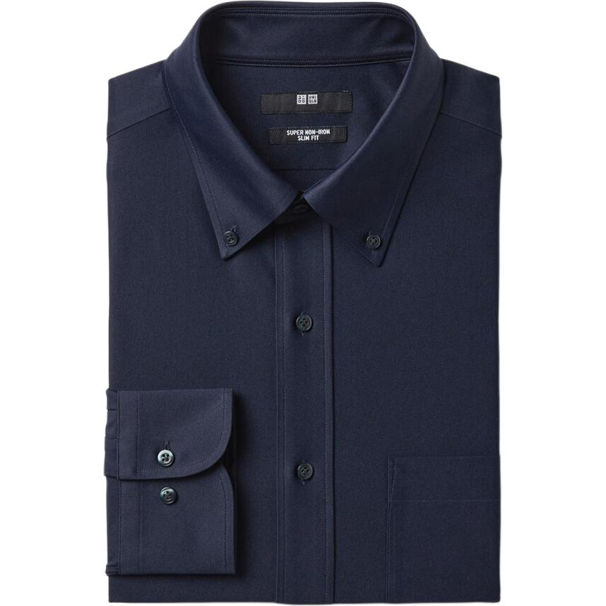 

UNIQLO Рубашка мужская Navy Blue Lapel Moderate