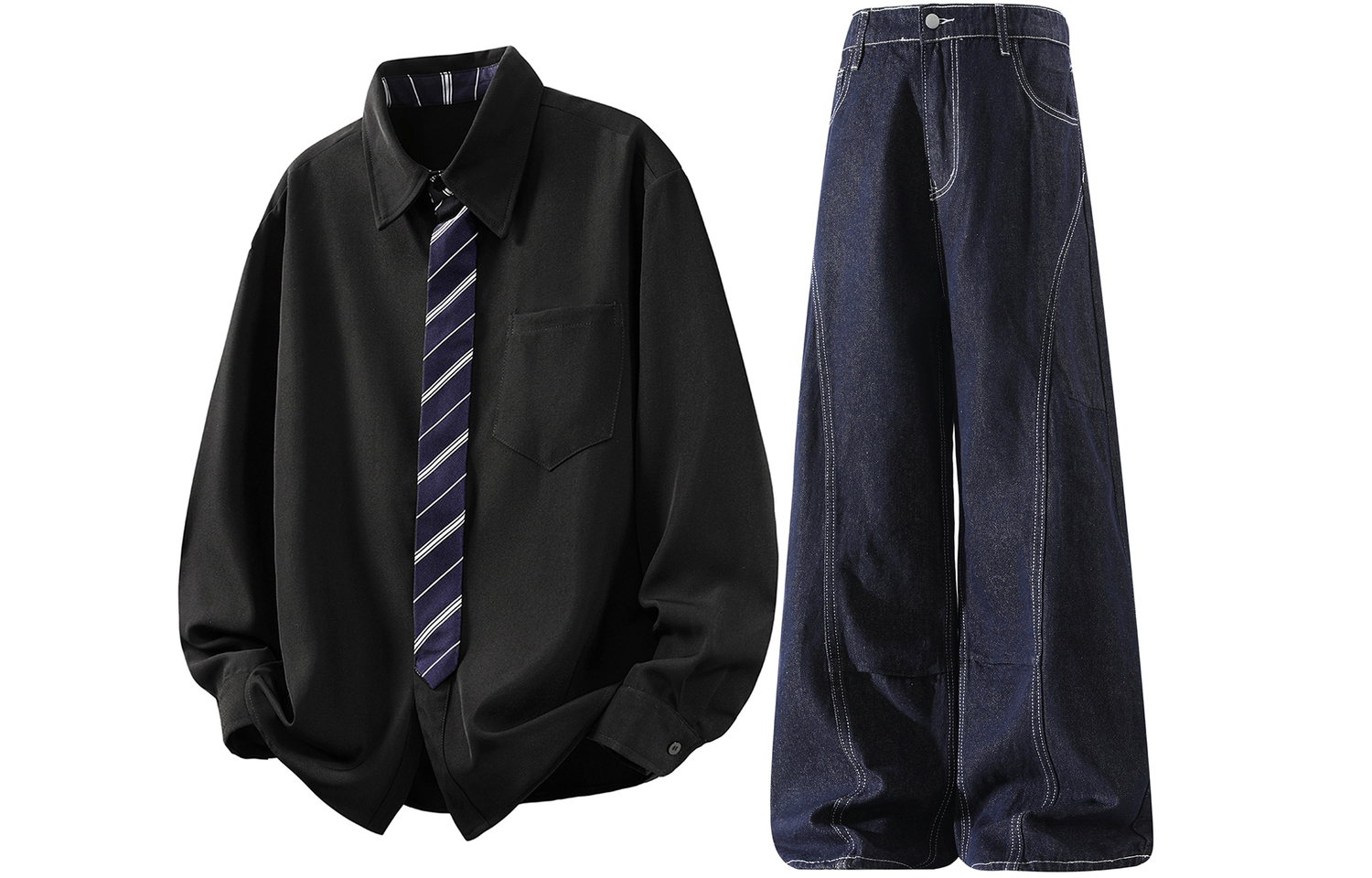 

Повседневная спортивная одежда Unisex с лацканом Moderate X1617, черный shirt+темно-синий jeans