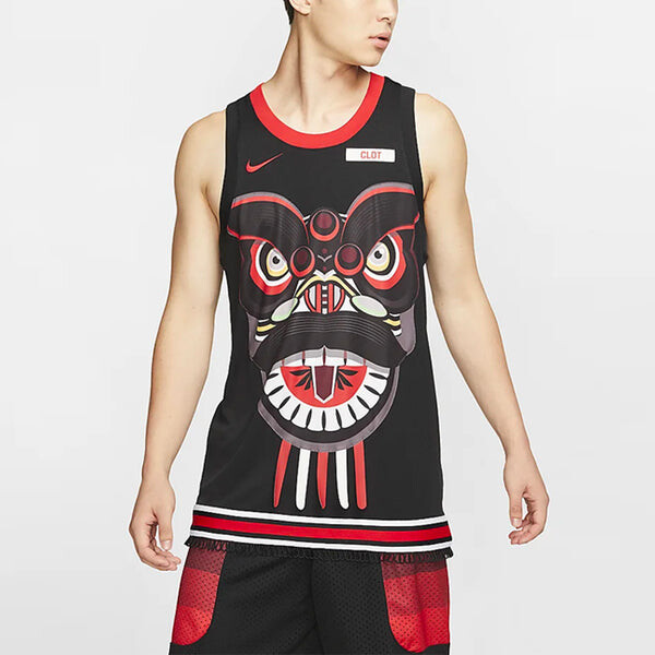 Спортивная футболка x clot crossover chinese style printing basketball vest black Nike, черный — фото 3